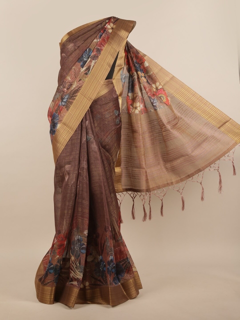 

Pothys Brown & Gold-Toned Floral Jute Silk Saree