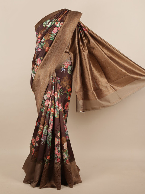 

Pothys Brown & Pink Floral Jute Silk Saree