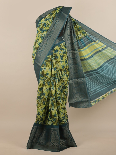 

Pothys Green & Blue Floral Zari Jute Silk Saree