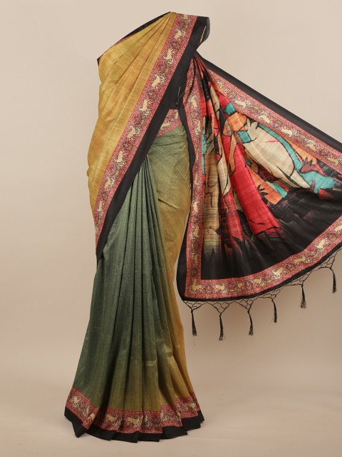 

Pothys Mustard & Red Ethnic Motifs Jute Silk Saree