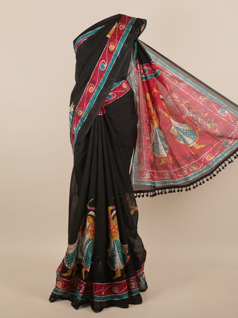 

Pothys Black & Pink Ethnic Motifs Printed Jute Silk Saree