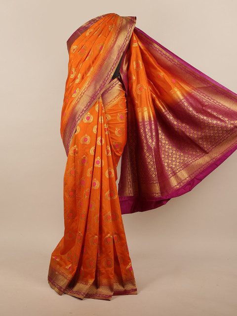 

Pothys Orange & Gold-Coloured Ethnic Motifs Zari Woven Design Jute Silk Saree