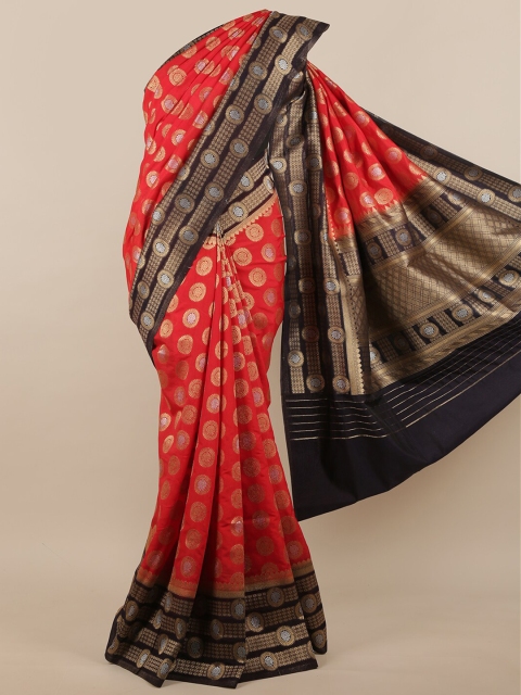 

Pothys Red & Black Ethnic Motifs Woven Design Zari Jute Silk Saree