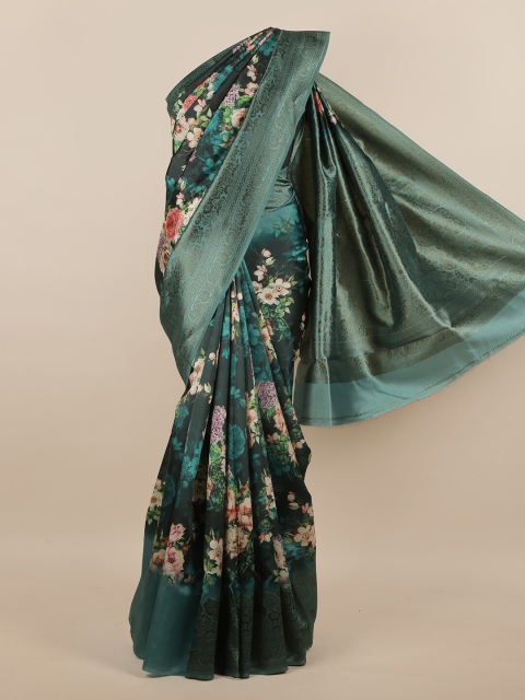

Pothys Green Floral Printed Jute Silk Saree