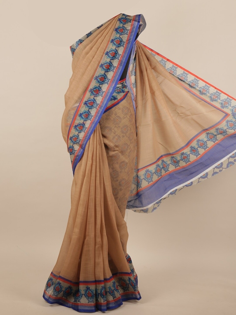 

Pothys Brown & Blue Linen Blend Saree