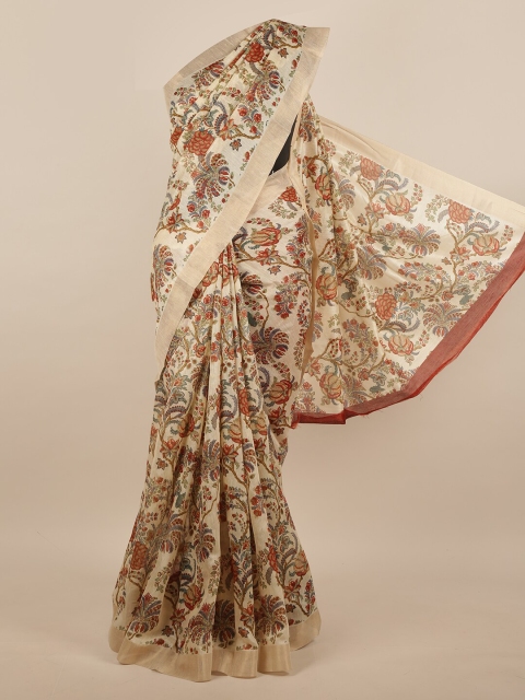 

Pothys Cream-Coloured & Maroon Floral Jute Silk Saree