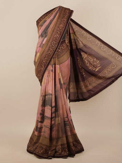 

Pothys Pink & Brown Floral Jute Silk Saree