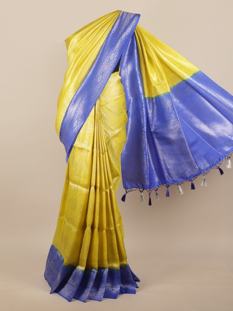 

Pothys Yellow & Blue Woven Design Zari Jute Silk Saree