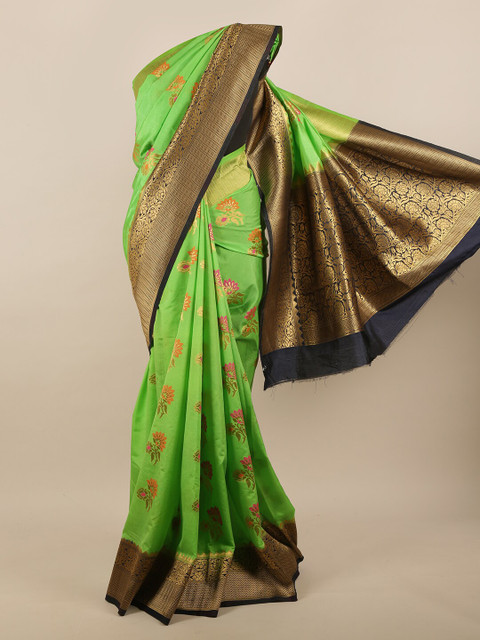 

Pothys Green & Black Woven Design Zari Jute Silk Saree