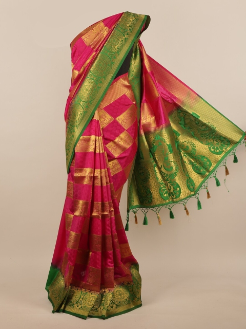 

Pothys Magenta & Green Ethnic Motifs Zari Jute Silk Saree