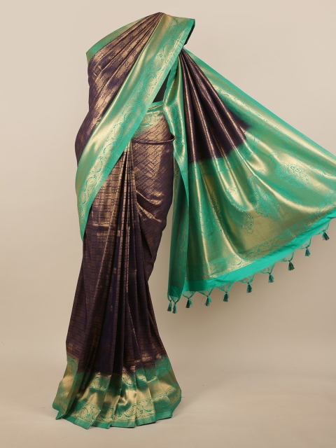 

Pothys Navy Blue & Sea Green Ethnic Motifs Zari Jute Silk Saree