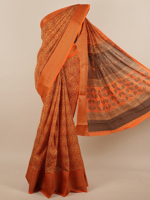

Pothys Orange & Brown Ethnic Motifs Jute Silk Saree