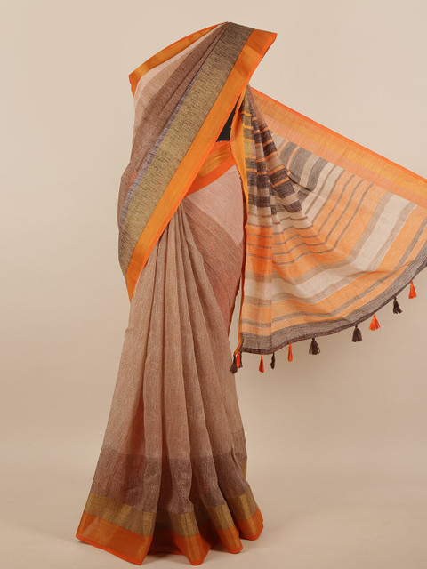 

Pothys Brown & Orange Jute Silk Saree