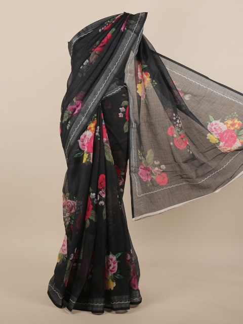 

Pothys Black & Maroon Floral Printed Saree