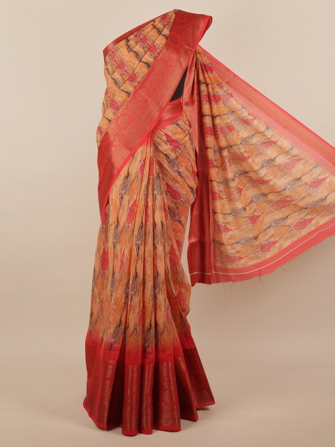 

Pothys Peach-Coloured & Red Zari Jute Silk Saree