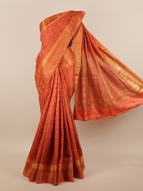 

Pothys Orange & Gold-Toned Ethnic Motifs Zari Jute Silk Saree