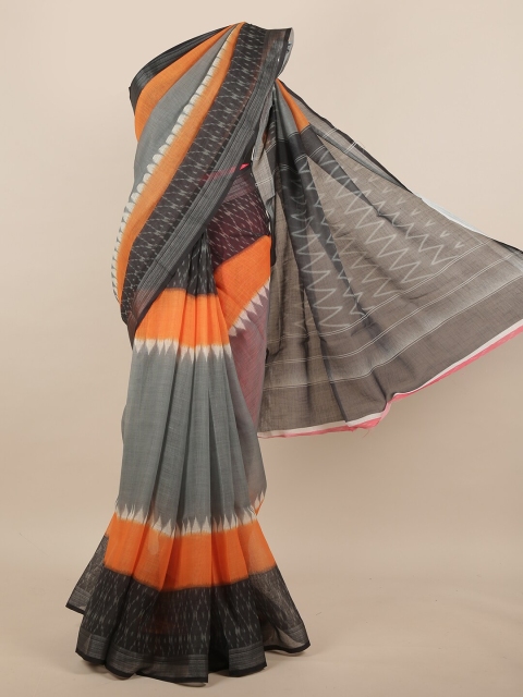 

Pothys Grey & Orange Printed Saree