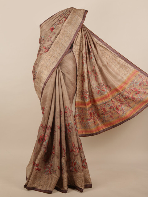 

Pothys Brown & Maroon Floral Jute Silk Saree
