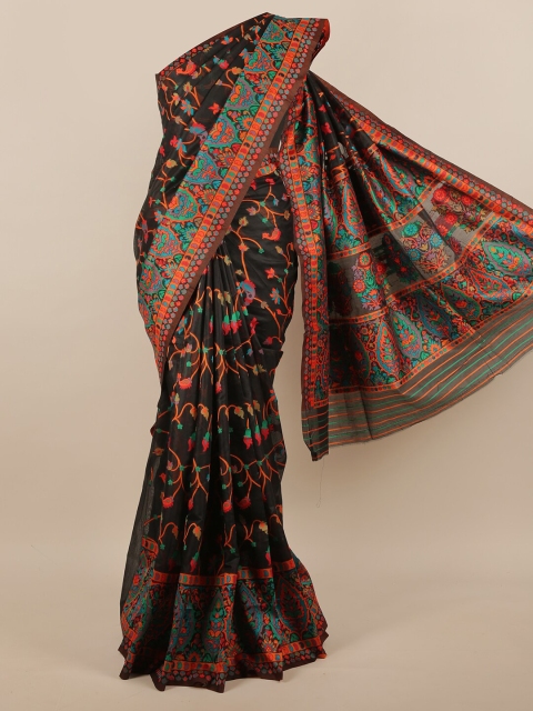 

Pothys Black & Multicoloured Floral Jute Silk Saree