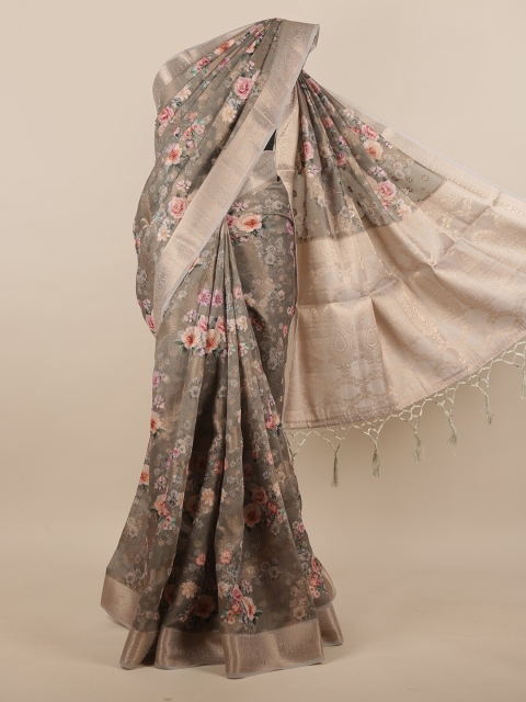 

Pothys Grey & Red Floral Jute Silk Saree