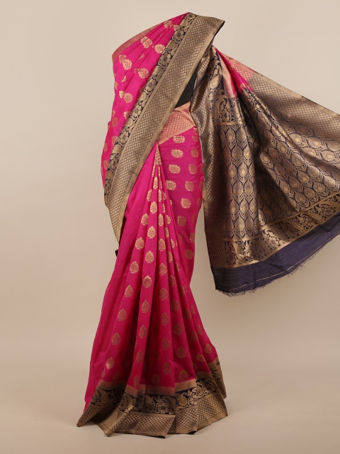 

Pothys Magenta & Navy Blue Ethnic Motifs Zari Woven Design Jute Silk Saree