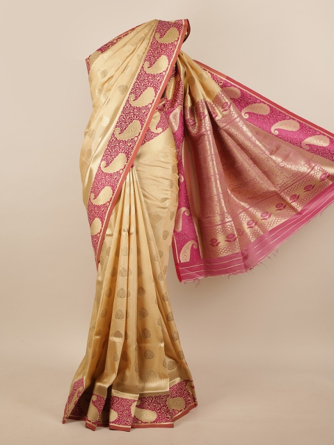 

Pothys Cream-Coloured & Gold-Toned Ethnic Motifs Zari Jute Silk Saree