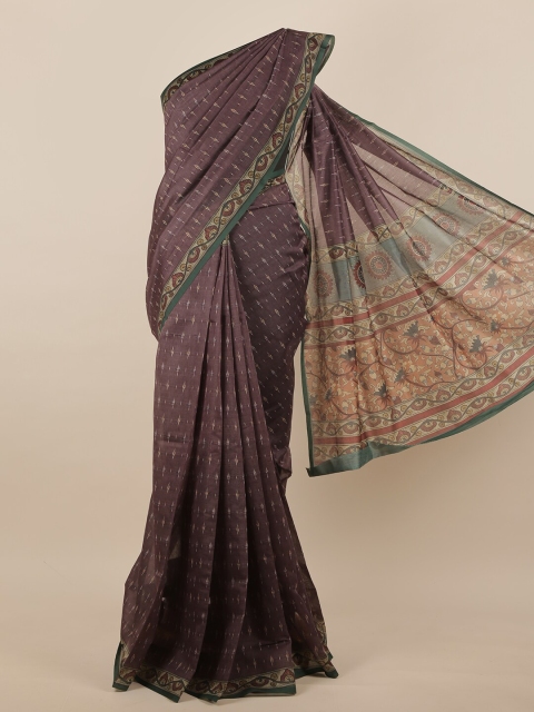 

Pothys Brown & Cream-Coloured Floral Printed Jute Silk Saree