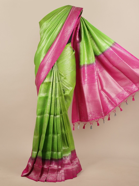 

Pothys Green & Pink Ethnic Motifs Zari Woven Design Jute Silk Saree