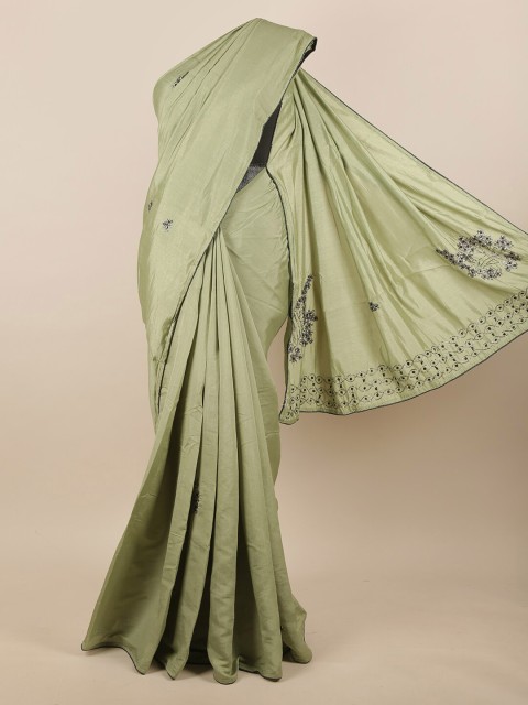

Pothys Green Floral Beads & Stones Jute Silk Saree