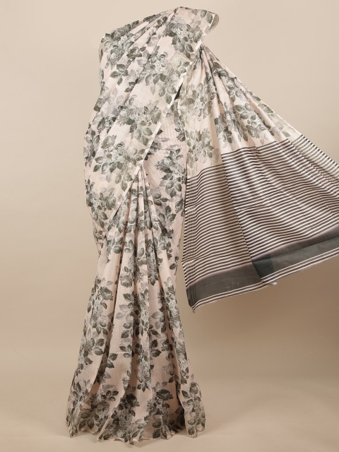 

Pothys Cream-Coloured & Grey Floral Printed Saree