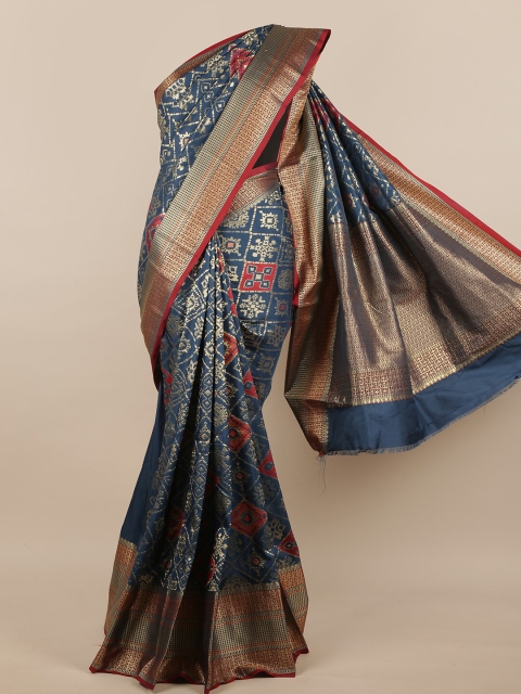 

Pothys Blue & Red Checked Jute Silk Saree