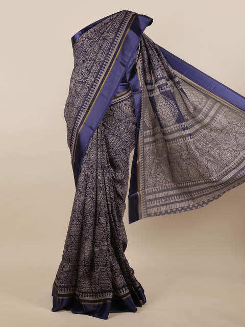 

Pothys Blue & Grey Printed Jute Silk Saree