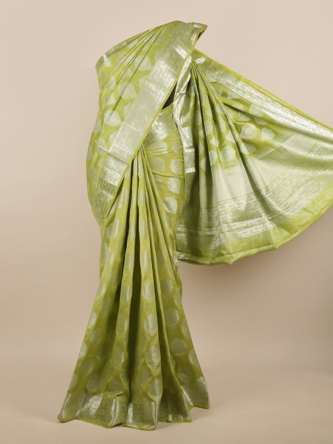 

Pothys Green & Silver-Coloured Ethnic Motifs Zari Woven Design Jute Silk Saree