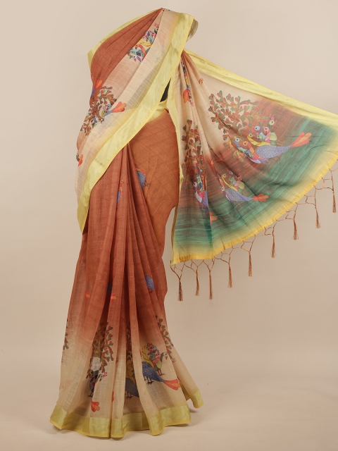 

Pothys Brown & Beige Ethnic Motifs Linen Blend Saree