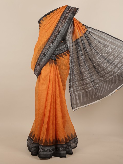 

Pothys Orange & Black Geometric Printed Saree