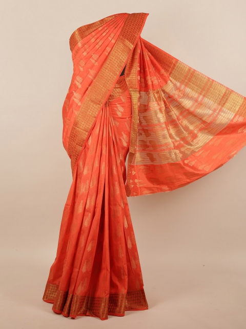 

Pothys Orange & Gold-Toned Woven Design Jute Silk Saree