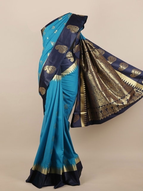 

Pothys Blue & Gold-Toned Ethnic Motifs Art Silk Saree