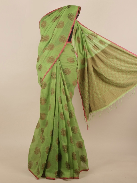 

Pothys Green & Brown Ethnic Motifs Jute Silk Saree