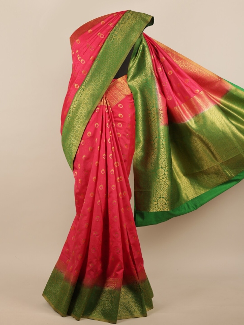 

Pothys Pink & Green Ethnic Motifs Zari Jute Silk Saree