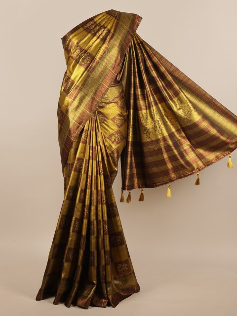

Pothys Gold-Toned & Coffee Brown Ethnic Motifs Jute Silk Saree