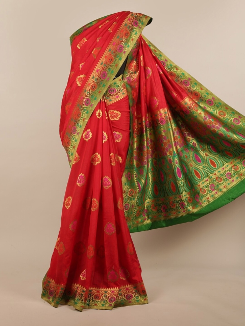 

Pothys Red & Green Floral Jute Silk Saree