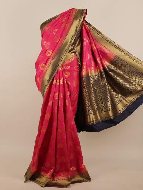 

Pothys Pink & Gold-Toned Ethnic Motifs Zari Jute Silk Saree
