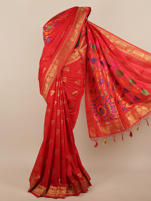 

Pothys Red & Blue Woven Design Jute Silk Saree