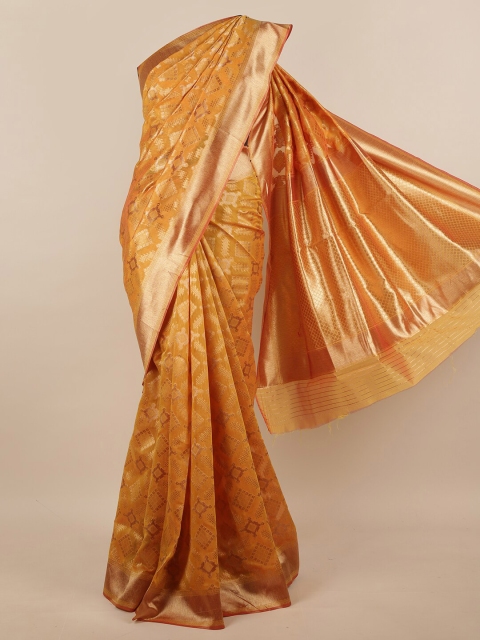 

Pothys Mustard Yellow & Gold-Coloured Ethnic Motifs Zari Woven Design Jute Silk Saree