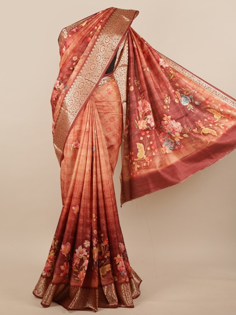 

Pothys Rust & Pink Floral Jute Silk Saree