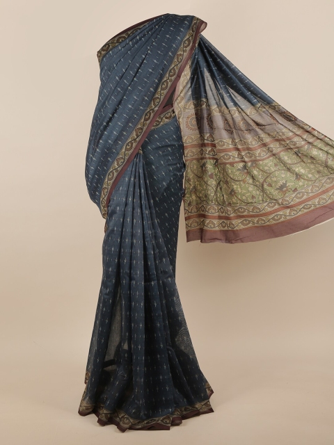 

Pothys Blue & Maroon Ethnic Motifs Printed Jute Silk Saree