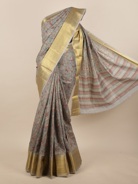 

Pothys Grey & Gold-Coloured Floral Printed Jute Silk Saree