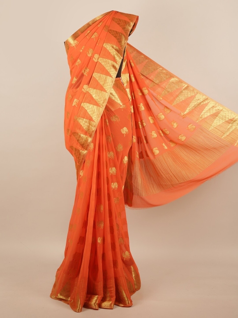 

Pothys Orange & Gold-Toned Woven Design Zari Saree