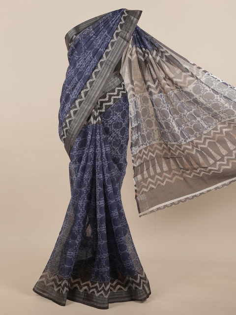 

Pothys Blue & Grey Geometric Printed Saree