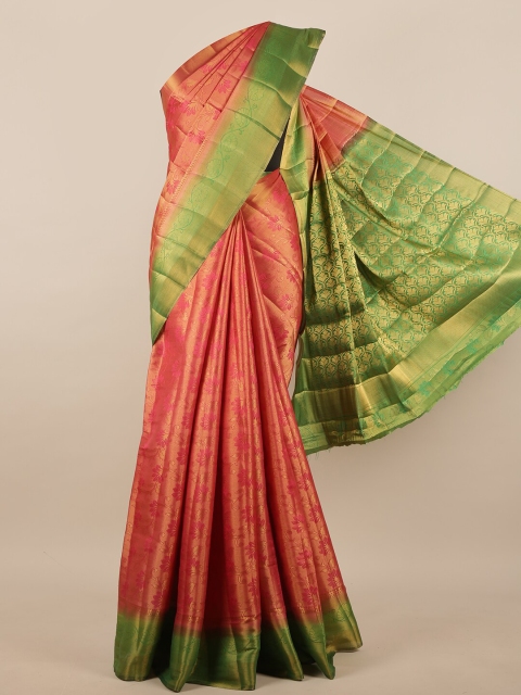 

Pothys Pink & Green Floral Zari Jute Silk Saree